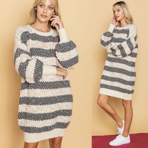 NEW Bubble Striped Funfetti Speckle Sweater Dress - Picture 6 of 12